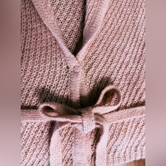 Express Wool and Mohair Blend Short Sleeve Button up Belted Cardigan Large pink - Picture 3 of 7